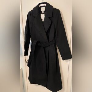 NWT H&M Black Lined Tie Belt Coat | Size S